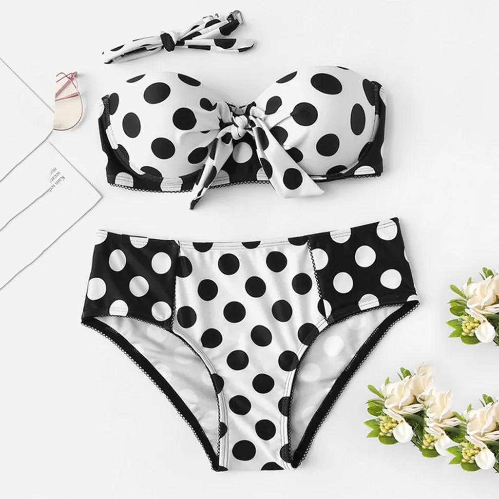 Женский купальный костюм Мягкий купальник в горошек монокини пуш-ап бикини