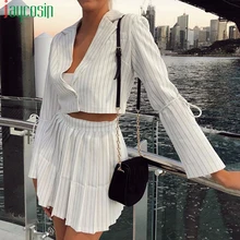 Офисная полосатая Мини-Юбка Для Женщин, простая Свободная Женская юбка с высокой талией на молнии, Модные Повседневные Вечерние Короткие юбки размера плюс