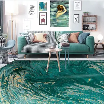 

Carpets for Living Room Christmas Rug Abstract Sea Water Green Gold Pattern Carpet Nordic Decoration Home Baby Floor Mat