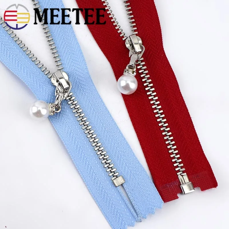 Meetee 2pc Close 20 см с открытым концом 40/50/60/70 см 3# металлическая молния с жемчугом слайдер застежки-молнии для шитья одежды и платьев, обуви по индивидуальному заказу аксессуары