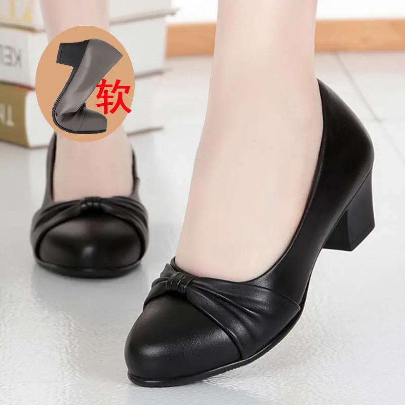

Shoes Women's Spring And Autumn New Style Semi-high Heeled WOMEN'S Leather Shoes Single WOMEN'S Shoes Summer Women's Casual Chun