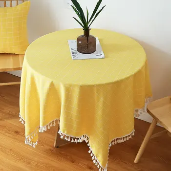

Nordic round table cloth black yellow plaid table cloth round square square table