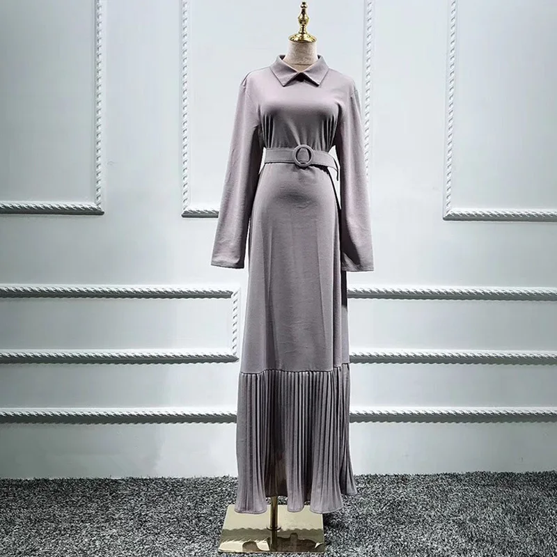 Плиссированное Абая Дубай турецкое мусульманское платье Абая для женщин вечерние платья ХИДЖАБ КАФТАН Турция Исламская одежда Caftan Kleding - Цвет: Серый