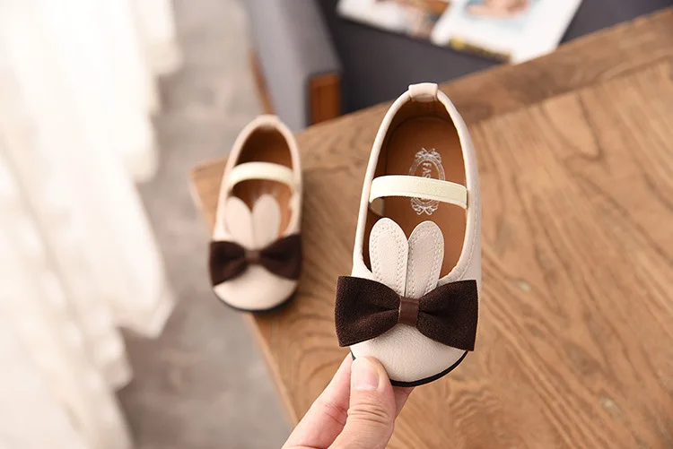 Spring Summer Cute Girls Shoes Sweet Soft Leather With Bow-knot Rabbit Ears Kids Shoes Elastic Band Children Shoes Drop Shipping