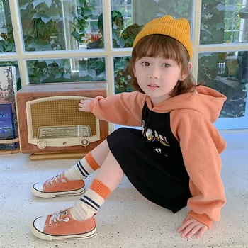 

fumei 2020 New Style Korean-style Autumn Clothing Childrenswear Baby GIRL'S Hooded Long Sleeve Corset Base Shirt Long Shirt Fash