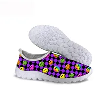 HYCOOL/женские кроссовки на платформе; цветные клетчатые Женские повседневные вулканизированные кроссовки с принтом смайлика; пляжная обувь для бега