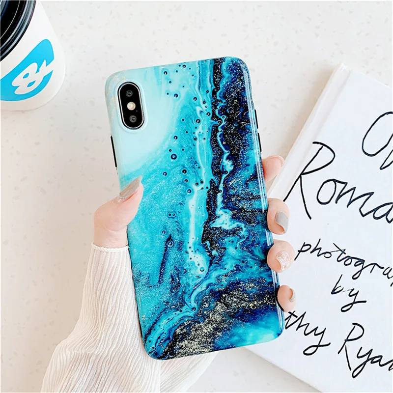 BQJ-Blue Новые глянцевые мраморные чехлы для телефонов айфон 11 Pro Max, мягкий силиконовый чехол на айфон 6 6S 7 8 плюс XS Max X XR, чехлы - Цвет: BQJ-Blue