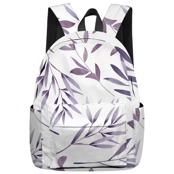 

Abstract Purple Leaf Seamless Pattern Backpack Interior Key Chain Holder Luxury Backpack Arcuate Shoulder Strap