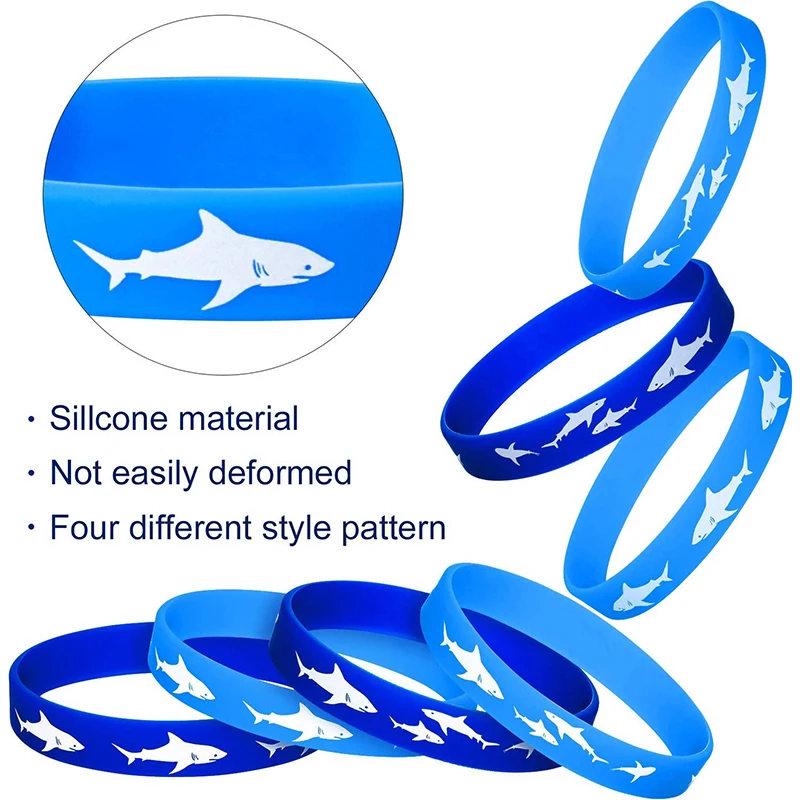12pcs Shark Party Favors Rubber Wristbands Bracelet Blue Under the Sea Shark Birthday Party Favors Supplies Gift Decorations Party Toys Toy Gift Filler Cloth Wristbands Wooden Bead Bracelet Initial Letter Bracelet