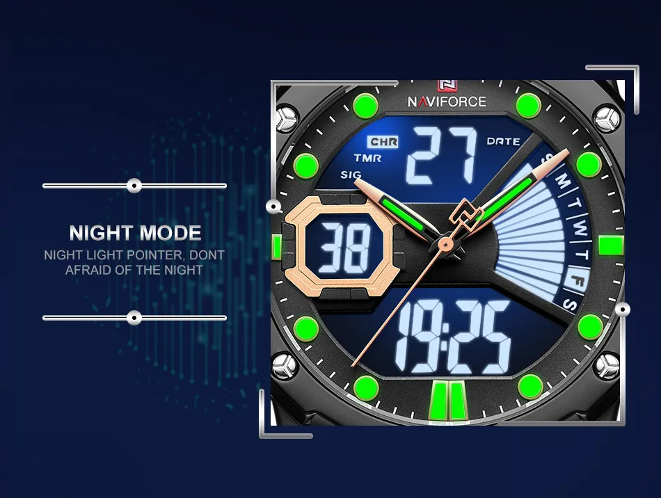 Мужские часы Топ люксовый бренд NAVIFORCE модные спортивные водонепроницаемые мужские часы кожаные аналоговые цифровые мужские часы Relogio Masculino