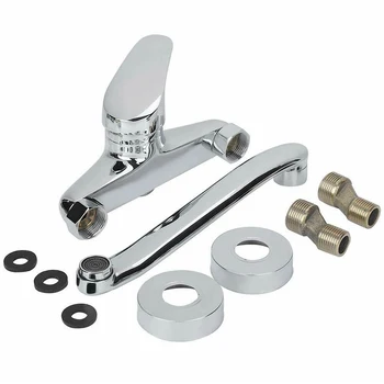 

Wall Mounted Faucet Hot Cold Water Mixer Tap Double Holes Adjustable Sink