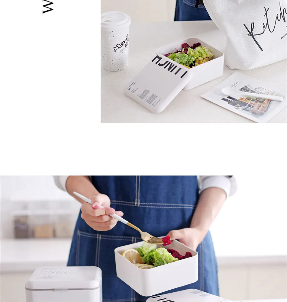 Ланч-бокс квадратный 2 слоя Портативный Bento box изысканный узор Герметичный пищевой контейнер для пикника студенческий офисный работник