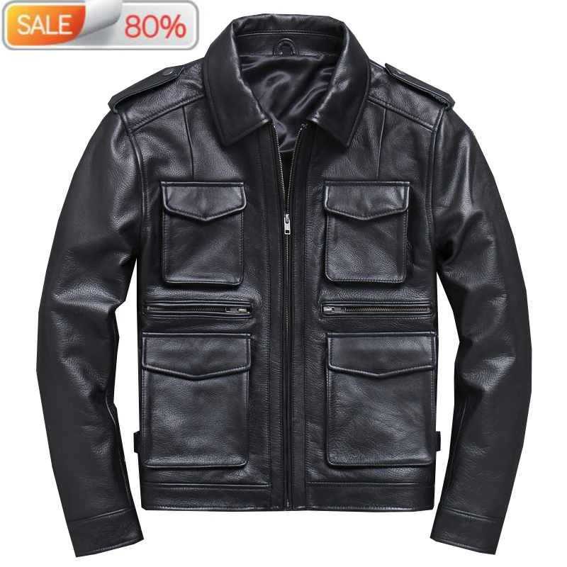

Genuine Cow Men Plus Size Coat Spring Autumn Real Cowhide Leather Jacket Veste Cuir Homme HL765A-N B21926