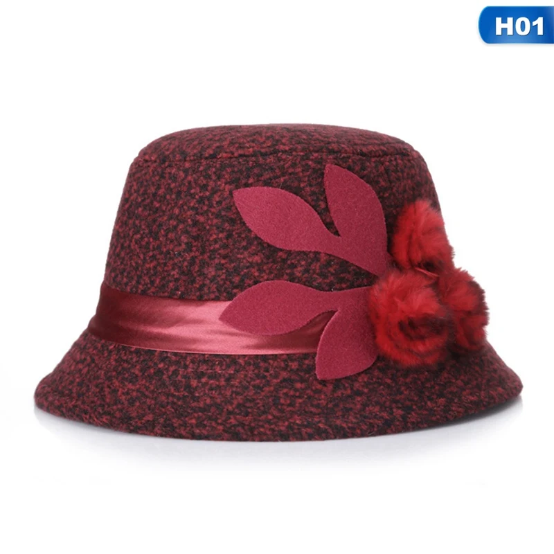 Новая женская шляпа fedora, женская шерстяная купольная шапка для девочек, осенне-зимняя шерстяная шапка с цветком, шерстяная купольная шапка