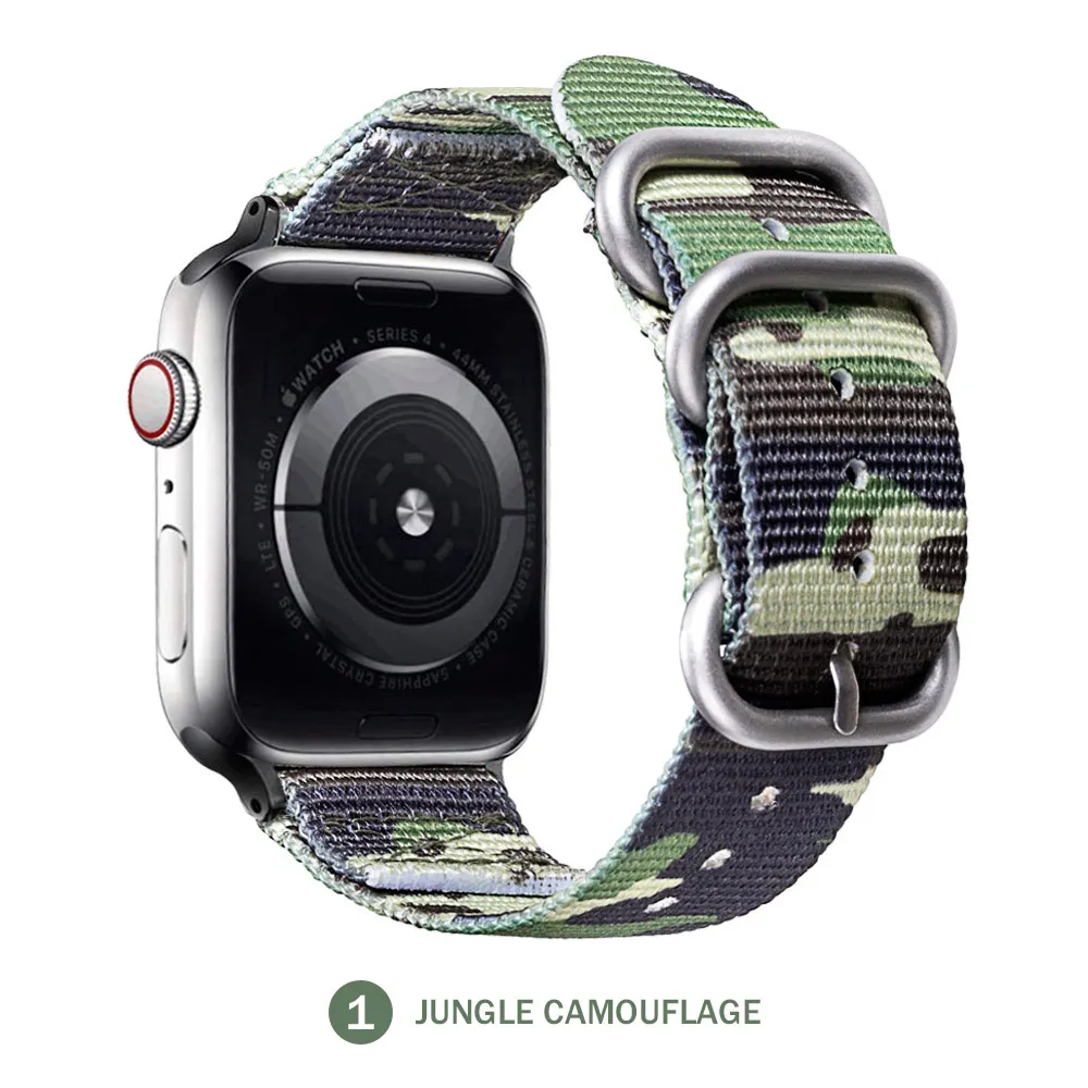 Нейлоновый ремешок для apple watch группа 5/4/3/2/1 Спортивный Камуфляжный Комплект из трех кольцо ремешок 42 мм, 38 мм, ремешок для Аксессуары для iwatch - Цвет ремешка: Jungle