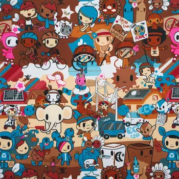 

1 yard Polyester/PVC coated Waterproof Fabric for bag,- Cartoon - elephant baby car (brown) (width=140cm)