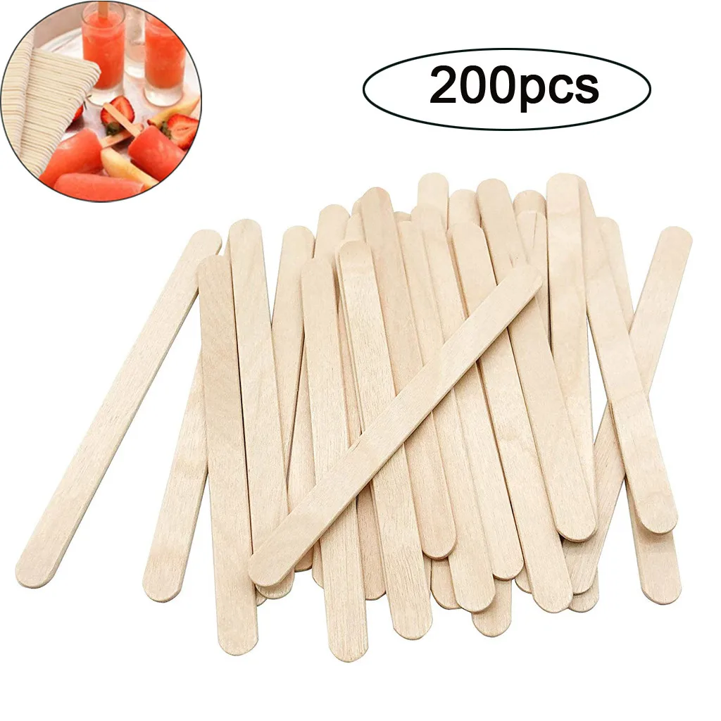 200Pcs Ice Cream Sticks Natural Wooden Sticks Waxing 94mm Length Wood DIY  Making Handwork Craft Flat head Sticks Kitchen Tools