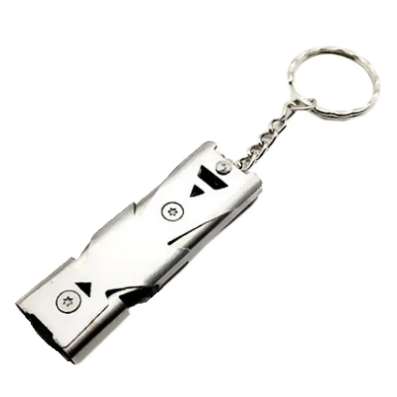 A Survival Stainless Steel High-frequency Emergency Survival Whistle Keychain SOS Double Tube EDC Whistle Camping Hiking Outdoor - Цвет: A