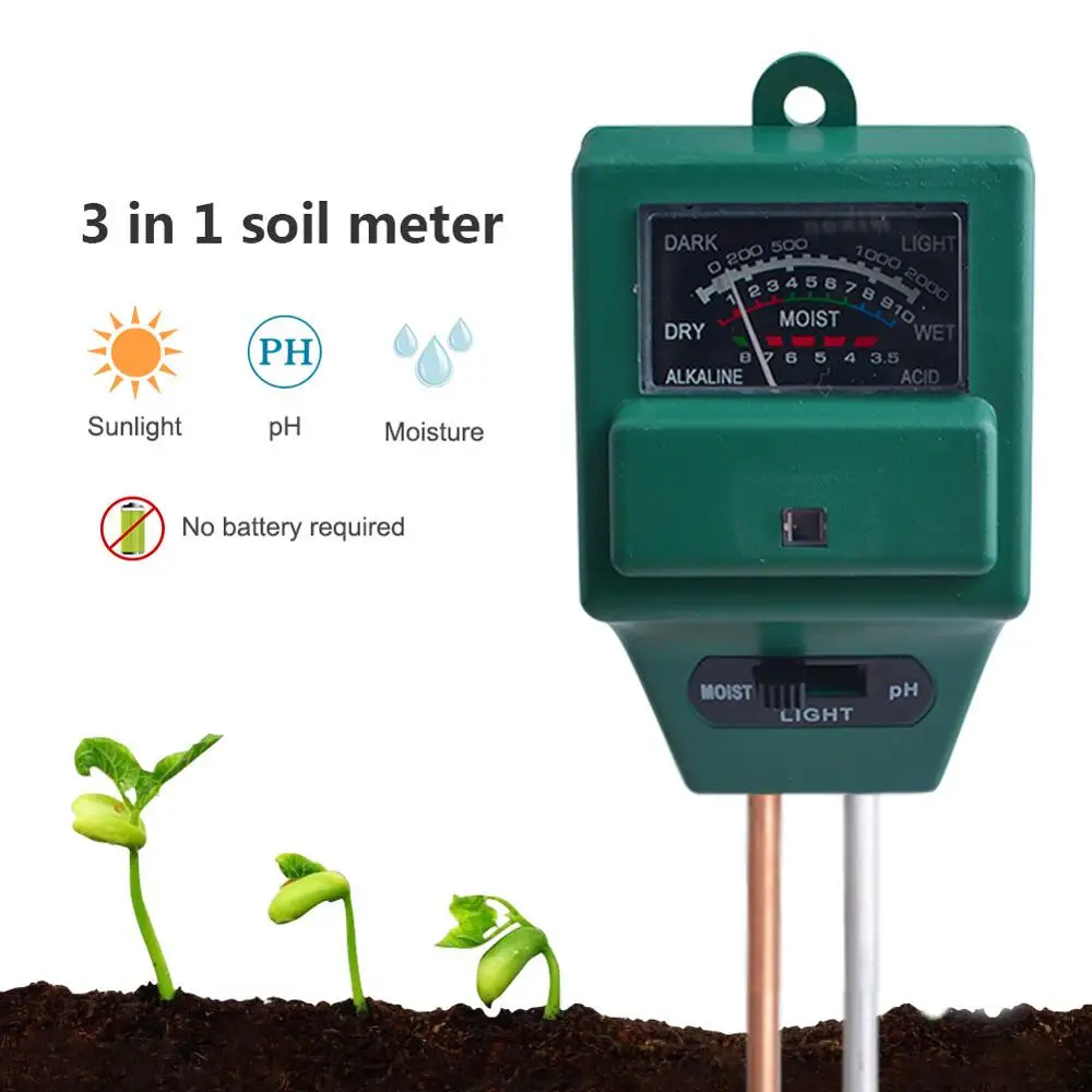 

3in1 Soil Water Moisture PH Meter Acidity Humidity Sunlight Light PH Test Garden Plants Flowers Moist Tester Testing Instrument