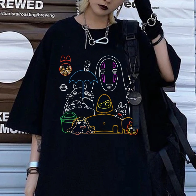 Футболка с аниме принтом Тоторо новинка 2022 черный топ в ретро-стиле корейский