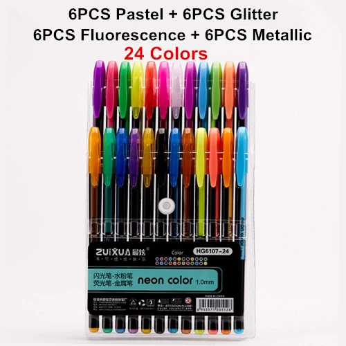 24 Colors GENKKY рекламная ручка 48 цветов гелевые ручки набор блестящая гелевая ручка для раскраски для взрослых журналов Рисование эскизные художественные маркеры - Цвет: 24 Colors