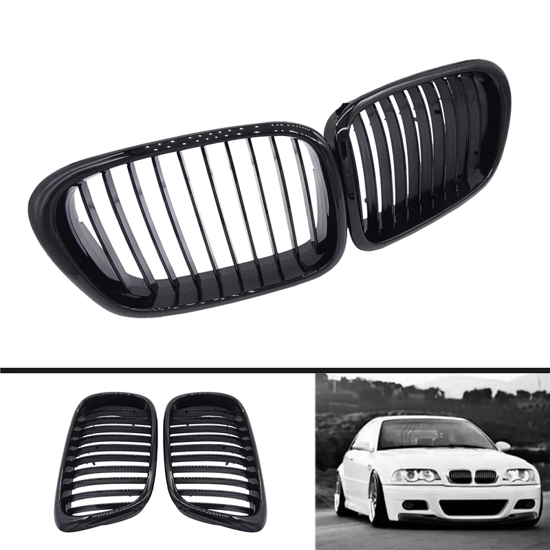 

2 Pcs Fit for BMW E39 5 Series 1997-2003 OEM Style Car Front Black Wide Kidney Grille Racing Grills Gloss Black/ Matte Black