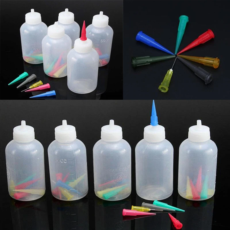 5sets new 50ML jam painting squeeze bottle dispenser tool, each bottle with 7 style nozzles