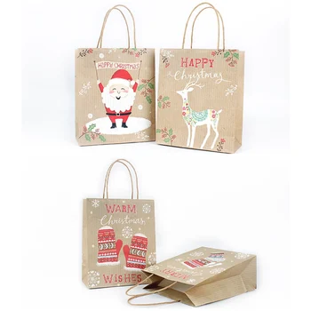 

12PCS Christmas Gift Paper Bags Xmas Portable Biscuits Gift Bags Containers For Christmas Party Home Bakery 2019 Happy New Year