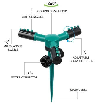 

New Garden Lawn Sprinkler Automatic 360 Rotating Sprinkler Irrigation Garden Water Sprinklers 3-arm Spray Nozzle Garden Tools