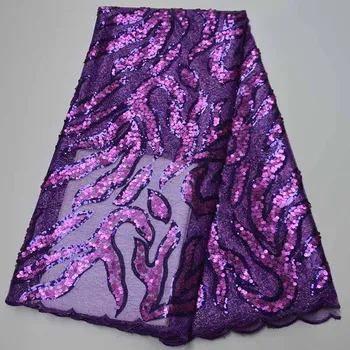 

Latest Purple French Net Lace Fabric African Sequins lace Fabric 2020 High Quality Nigerian Tulle Bridal Lace Fabric 5Yard/lot