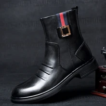Тренд; ковбойские ботинки; мужские ботинки из натуральной кожи для больших мальчиков; фирменные дизайнерские повседневные кроссовки; мужские черные модные ботинки на молнии для мужчин
