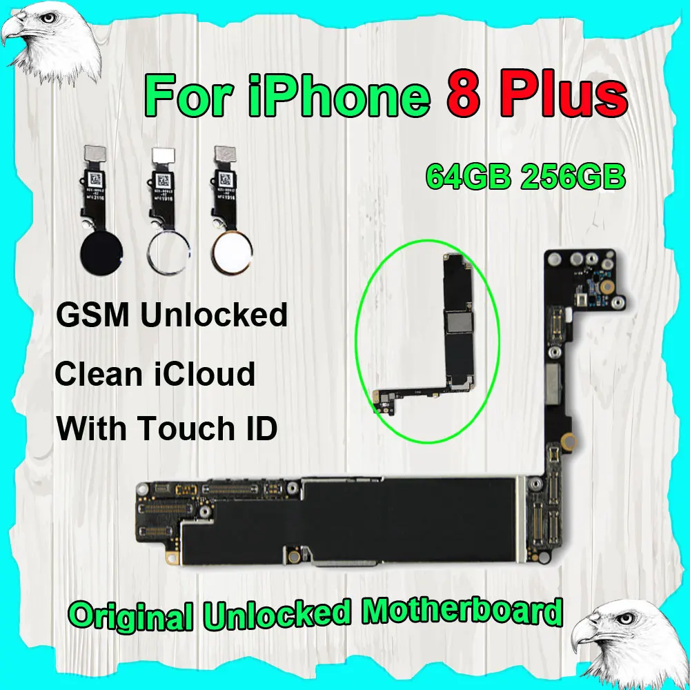 

For iPhone 8 Plus Original Motherboard 64GB 256GB with / without Touch ID iCloud GSM Unlocked Logic Board Mainboard iOS System