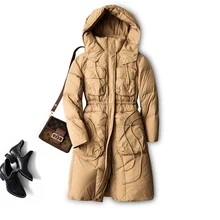 

SHUCHAN Hood Duck Down Jacket Women 90% White Duck Down Long Winter Zipper High Street Slim Warm Women Clothes