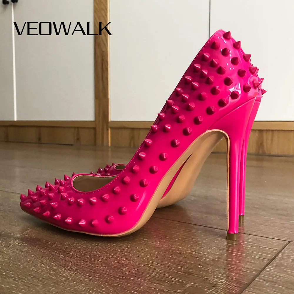 Veowalk/панк-шипы пикантные женские туфли-лодочки розового цвета на высоком каблуке