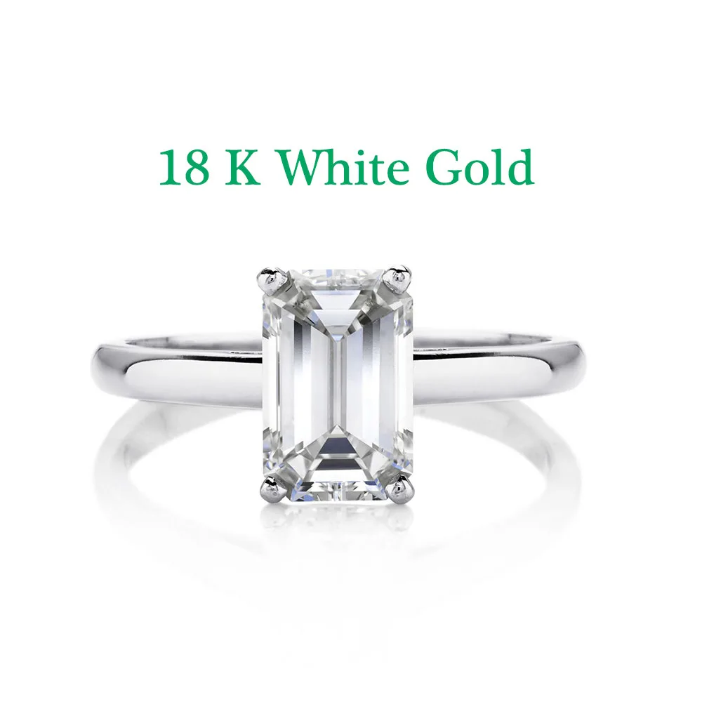 NiceGems 14 К/18 к белое золото D Цвет 2 карат муассанит классический изумрудная огранка Пасьянс Обручальное кольцо для женщин Свадебные - Цвет камня: 18K White Gold