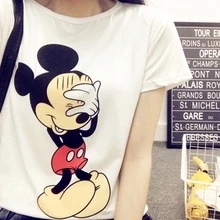Disney/летняя полосатая футболка с Микки Маусом для девочек, футболка с короткими рукавами, полосатая футболка с Минни, женская одежда