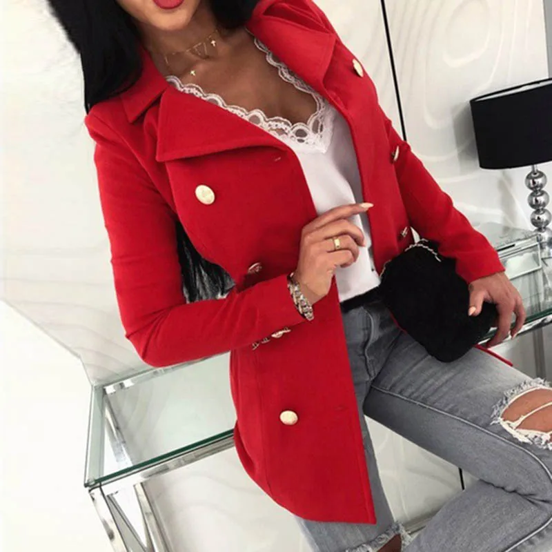 Elegant Office Lady Woolen Blends Notched Slim Women Coat Double Breasted Plus Size 5XL Wool Jacket Long Outerwear Winter G1111