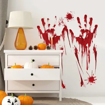 

Halloween Bloody Sticker Horror Footprint Bloody Handprint Blood Footprint Glass Floor Decoration Home Decor Sticker 2020