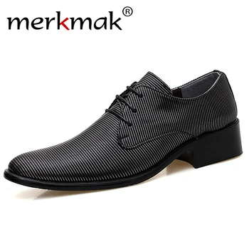 

Merkmak New Spring Autumn Men Dress Shoes Fashion Height-Increasing Lace-up Oxfords Men Business Casual Shoes for Wedding Party