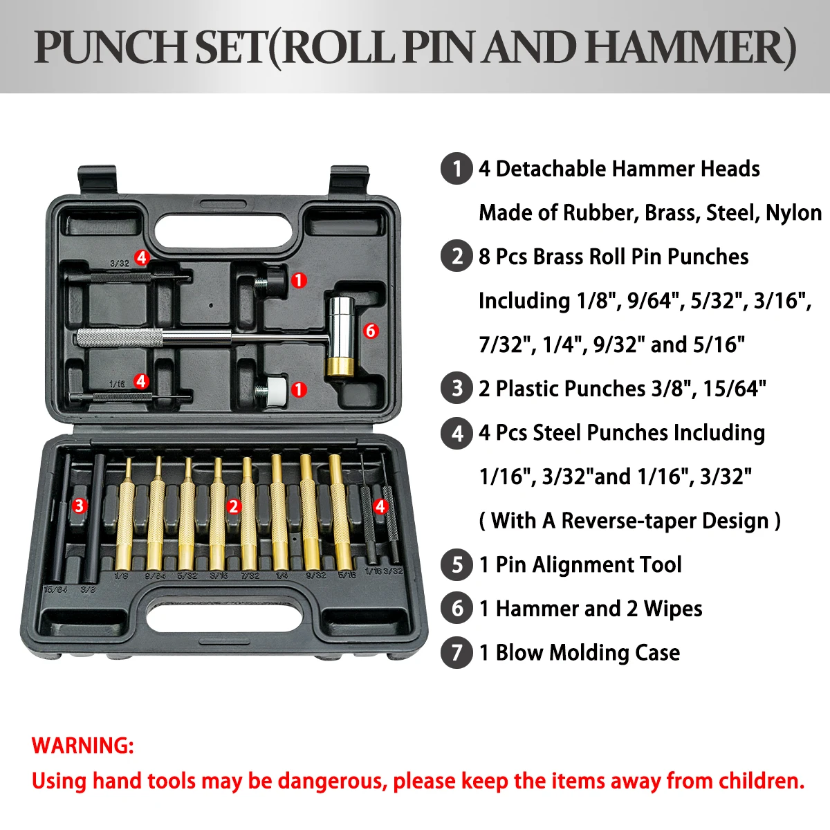 9 Pc Heat Treated Roll Pin Punch Set Gunsmithing Repair Tools Drop Forged  Steel 