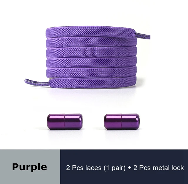Free to Match Elastic Shoelaces Lock Lazy Laces Flat Multi Color Options No Tie Shoelace Round Capsule Metal 18 Colors Purple