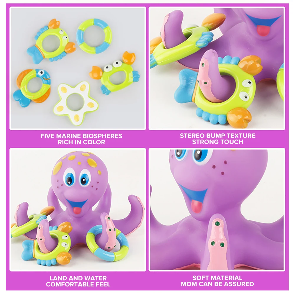 Осьминог игрушка для ванны игрушка для купания вода игрушка мультфильм дети играть младенческий душ мягкий поток распылительный инструмент фиолетовый Ванна захватывающий Gif