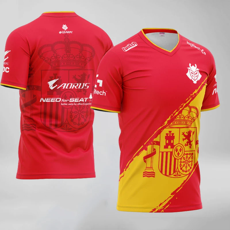 E-sports Player Uniform Jersey T-shirt Men Women Oversize Breathable Spain Game CS GO Dota2 Lol 3D Print G2 | Мужская одежда