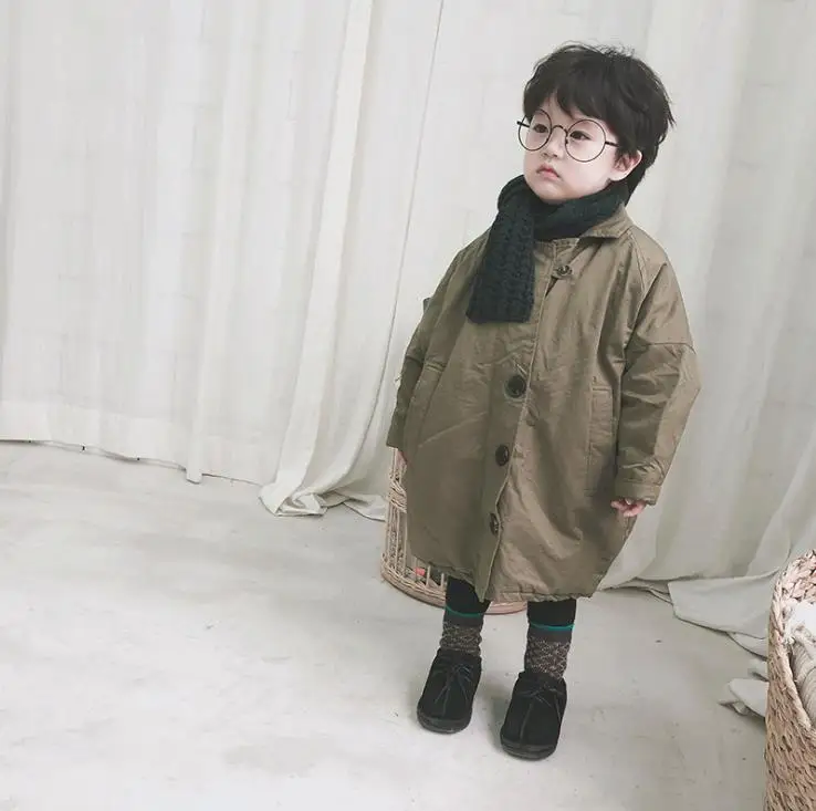 children's autumn and winter coats for boys and girls baby silk cotton padded casual loose long cotton windbreaker 2-8Y