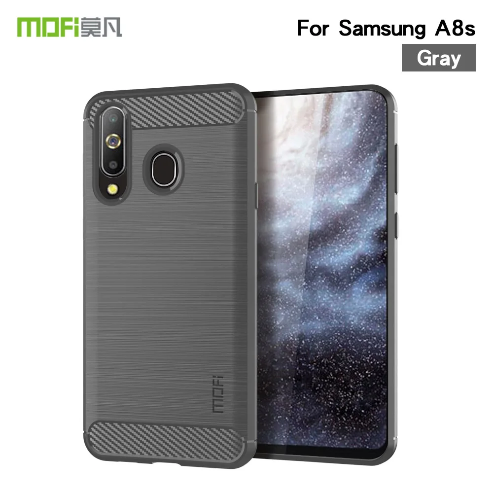 Серый Силиконовый защитный чехол Mofi для samsung Galaxy A8S, ударопрочный чехол из углеродного волокна и ТПУ, чехол Conque, чехол для телефона, задняя крышка - Цвет: Серый