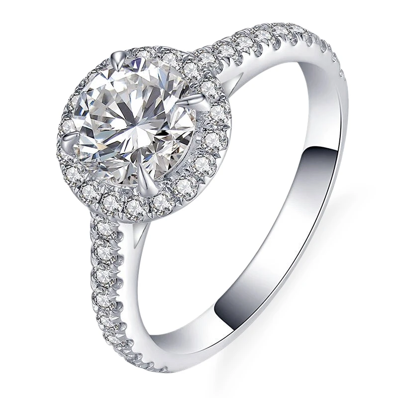 

Sterling Silver 925 6.5mm Round Cut Engagement Wedding Moissanite Diamond Rings For Women Halo Ring Platinum 18K Gold Plated