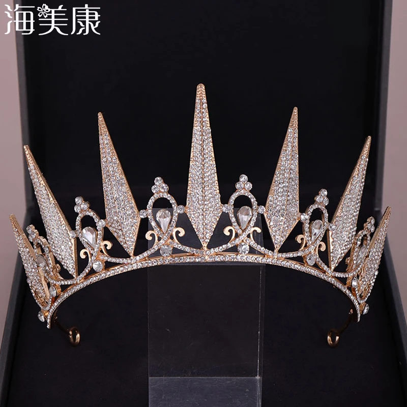 

Haimeikang New Wedding Crystal Tiara For Brides Crown Gold Head Piece Bridal Hair Accessories Crystal Crowns Queen Diadem