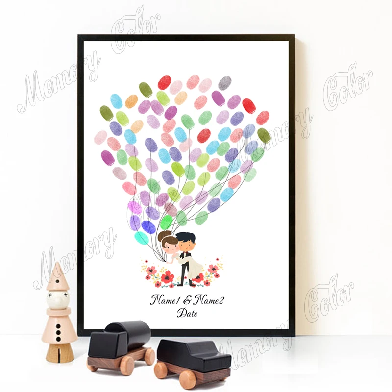 Personalized Couple Name Date Romantic Wedding Car Fingerprint DIY Painting Wedding Party Souvenirs Gift Ink Pad Included