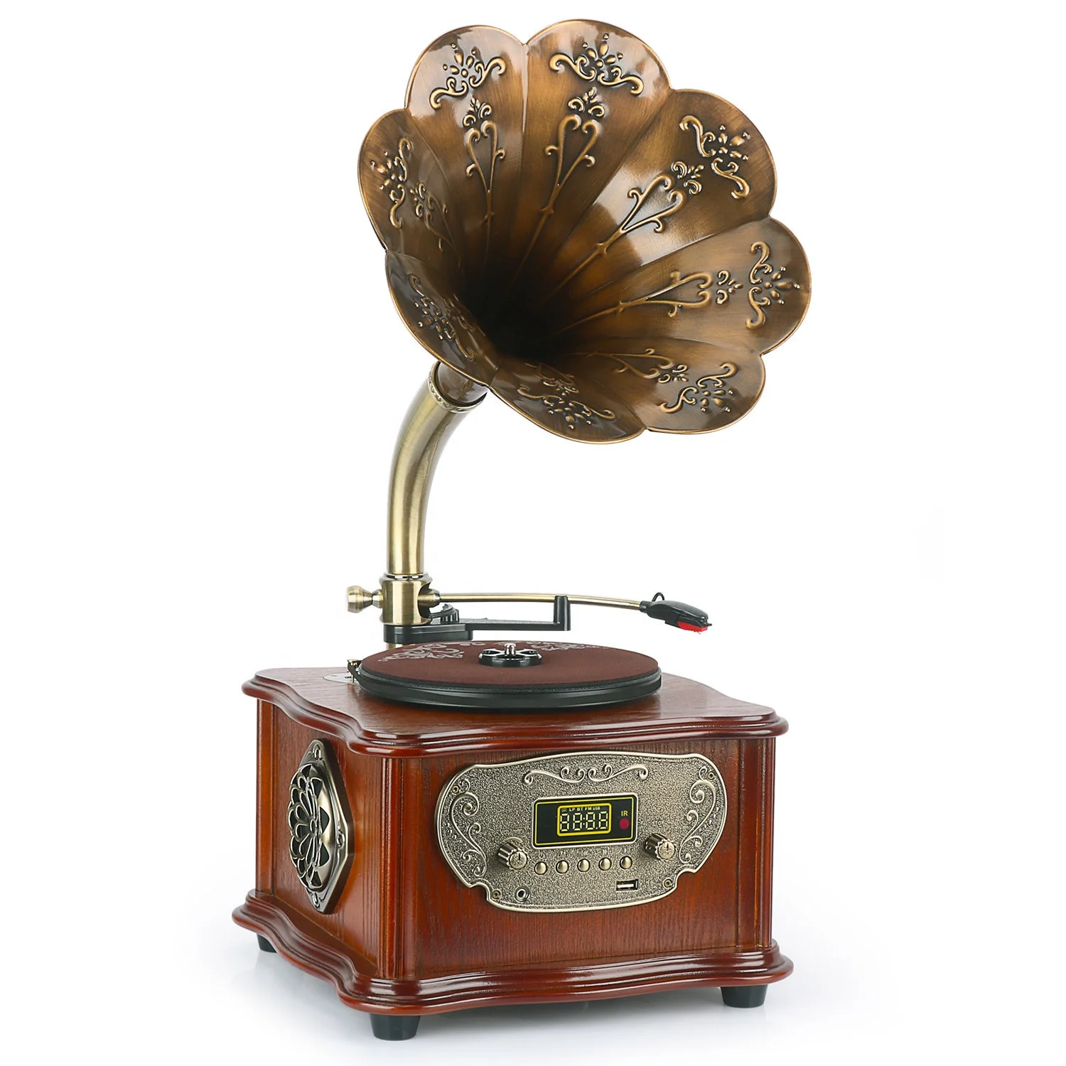 Vintage Phonograph With Retro Wooden 