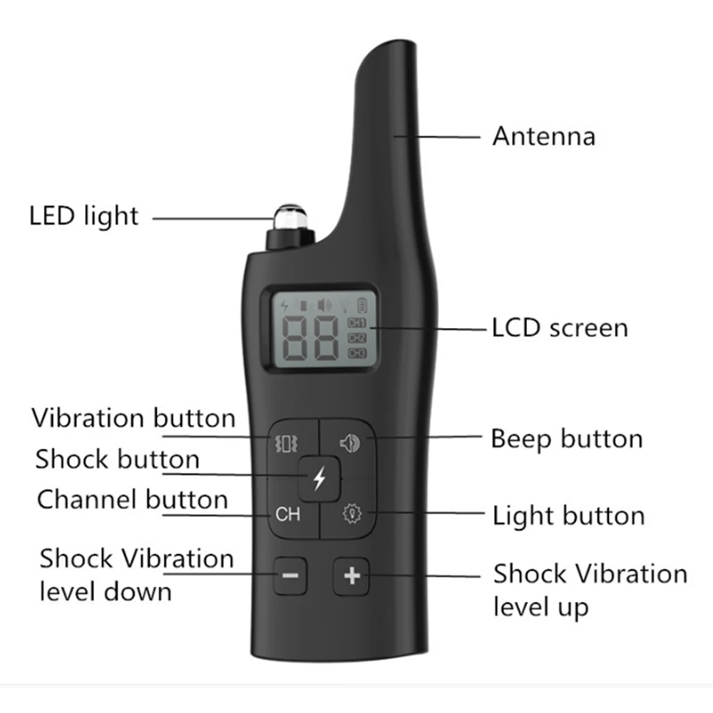 Electric Dog Training Collar Pet Remote Control Waterproof Rechargeable with LCD Display for All Size Bark-stop Collars 800m